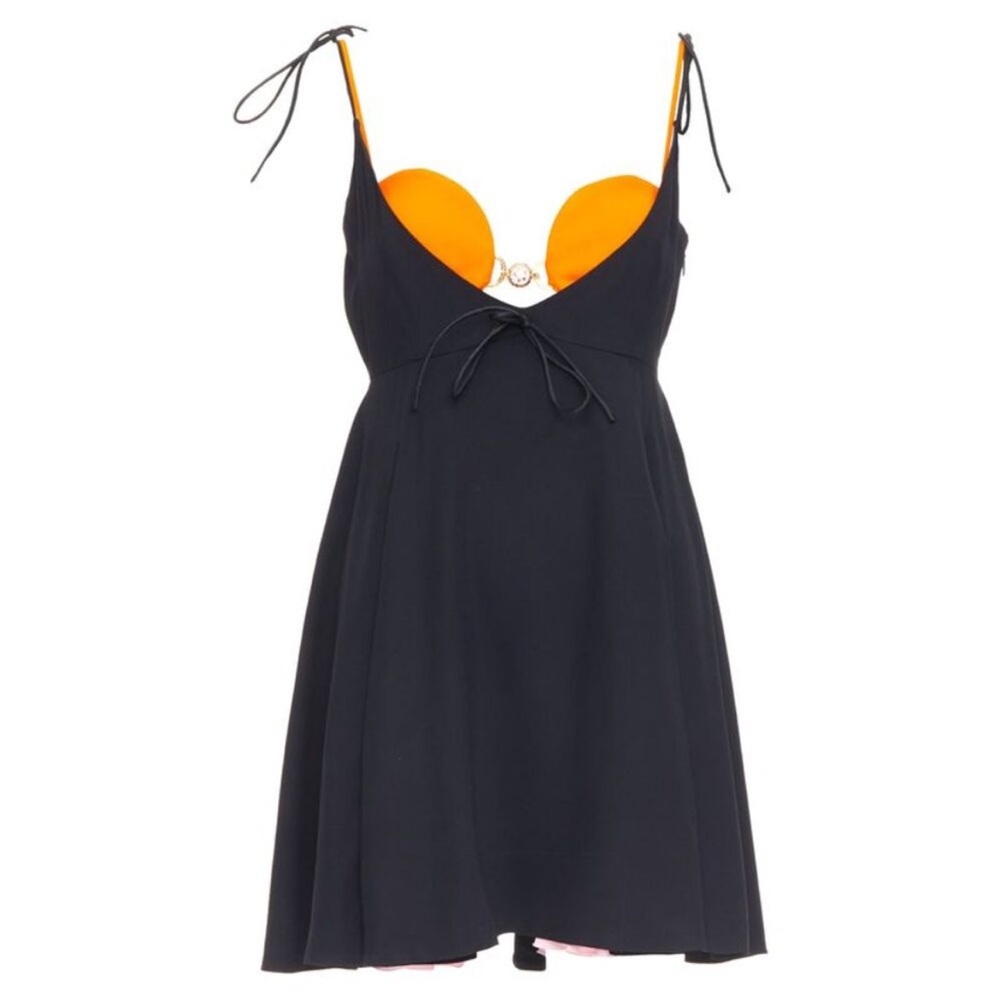 VERSACE Black Dress with Orange Accents Two Pieces as seen on RUNWAY